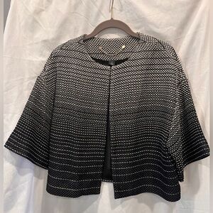 Black Label Chico’s short woven jacket to wear over dress for pop of style